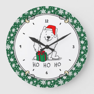 Reloj Redondo Grande Navidades Santa American Eskimo Dog HO HO Cute