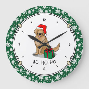 Reloj Redondo Grande Navidades Santa Claus Golden Retriever Dog Cute