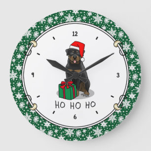 Reloj Redondo Grande Navidades Santa Claus Gorra Rottweiler Dog Funny