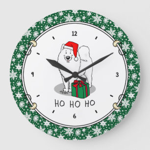 Reloj Redondo Grande Navidades Santa Claus Gorra Samoyed Dog Cute