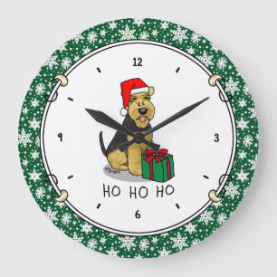 Reloj Redondo Grande Navidades Santa Claus Gorra Welsh Terrier Dog Cute