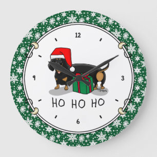 Reloj Redondo Grande Navidades Santa Dachshund (S black & tan) Cute