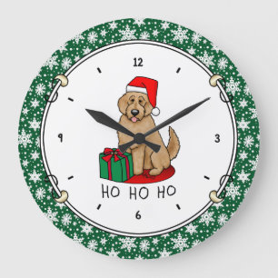 Reloj Redondo Grande Navidades Santa Goldendoodle (rojo dorado) Cute de