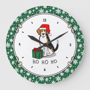 Reloj Redondo Grande Navidades Santa Hat Beagle (triple color 3) Dog Cu
