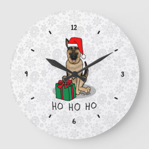 Reloj Redondo Grande Navidades Santa Hat German Shepherd Dog Cute