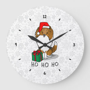 Reloj Redondo Grande Navidades Santa Hat Shetland Sheepdog (estable) Cu