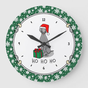 Reloj Redondo Grande Navidades Santa Hat Weimaraner Dog (gris 1) Cute