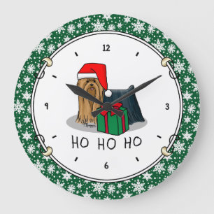 Reloj Redondo Grande Navidades Santa Hat Yorkshire Terrier Yorkie Cute