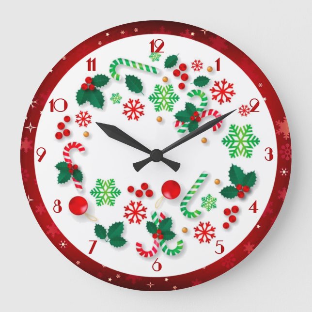 Reloj Redondo Grande Navidades simples de la frontera de los copos de n (Anverso)