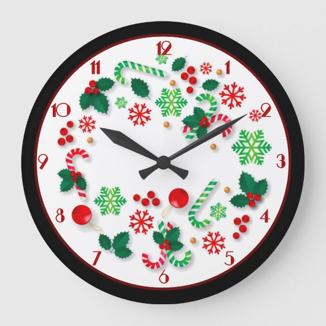 Reloj Redondo Grande Navidades simples de la frontera negra (Anverso)