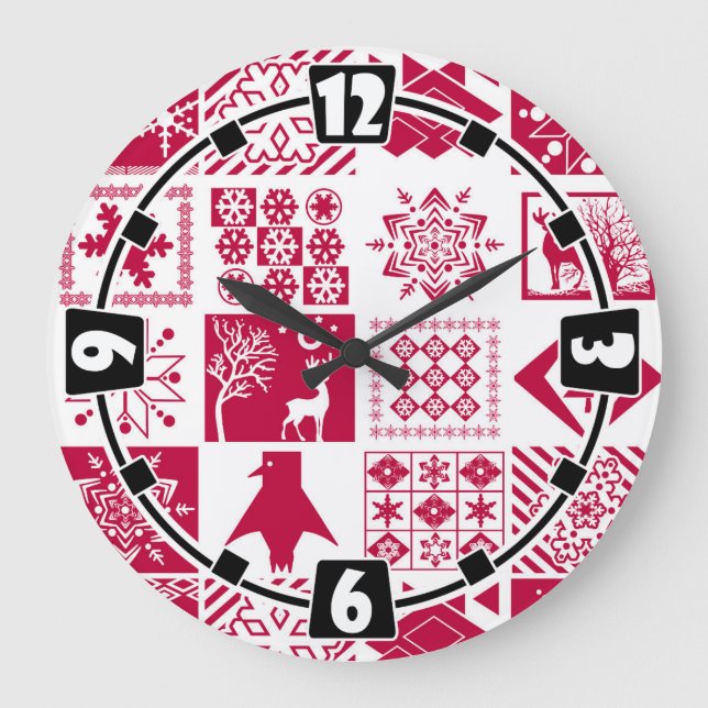 Reloj Redondo Grande Navidades sin foco elementos de copo de nieve geom (Anverso)