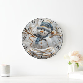 Reloj Redondo Grande Navidades Snowman en los copos de nieve