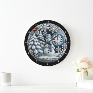 Reloj Redondo Grande Navidades: Snowman y el bosque de invierno