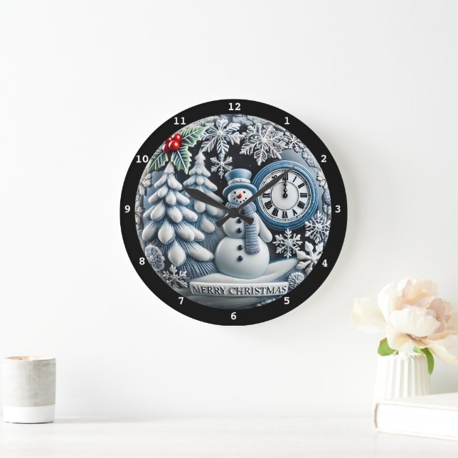 Reloj Redondo Grande Navidades: Snowman y el bosque de invierno (Hogar)