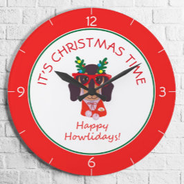 Reloj Redondo Grande Navidades tiempo lindo divertido perro vacaciones 