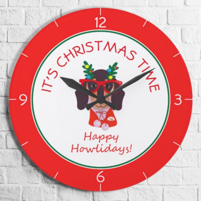 Reloj Redondo Grande Navidades tiempo lindo divertido perro vacaciones  (Subido por el creador)