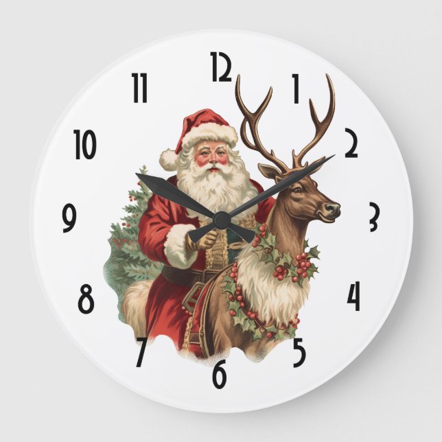 Reloj Redondo Grande Navidades tradicionales retro Santa Classic (Anverso)