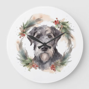 Reloj Redondo Grande Navidades Wolfhound Wreath Festimes Pup