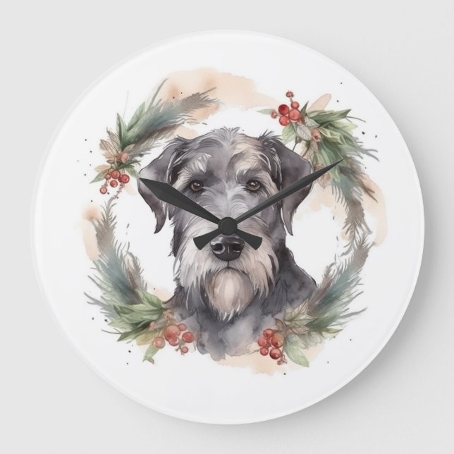 Reloj Redondo Grande Navidades Wolfhound Wreath Festimes Pup (Anverso)