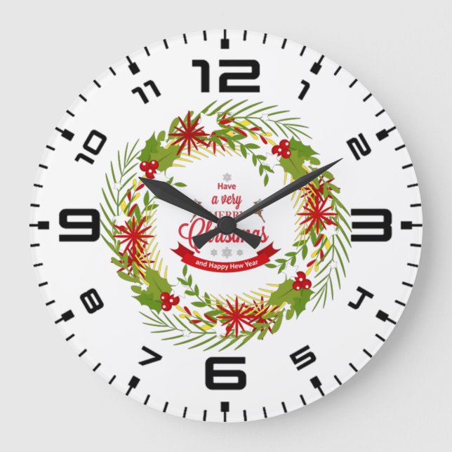 Reloj Redondo Grande Navidades Wreath con Mistletoe (Anverso)