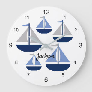 Reloj Redondo Grande Navy azul gris gris marino marinero bebé vivero