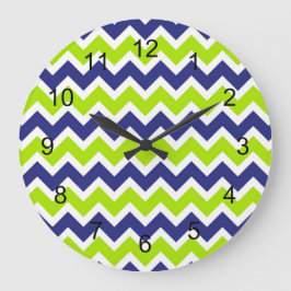 Reloj Redondo Grande Navy blue lime green chevron clock