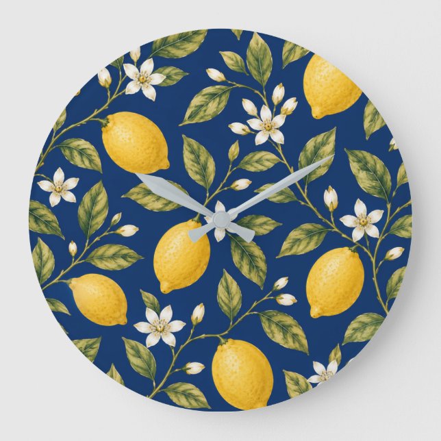Reloj Redondo Grande Navy Blue Mediterranean Lemon Wall Clock (Anverso)