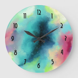 Reloj Redondo Grande Nebulosa color verde y rojo moderno