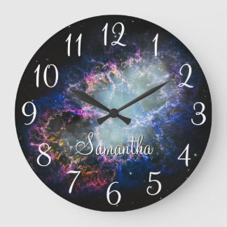 Reloj Redondo Grande Nebulosa del Cangrejo Arcoíris Personalizada