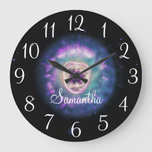 Reloj Redondo Grande Nebulosa León Iridescente Personalizada