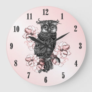 Reloj Redondo Grande Nechuza Gris Orquídeas Rosadas Números Negros