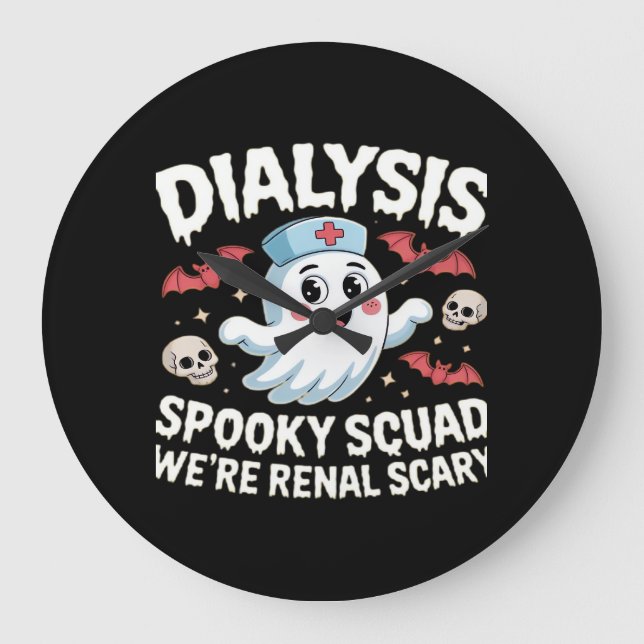 Reloj Redondo Grande Nefrología de Halloween Renal Squad de Diálisis N (Anverso)