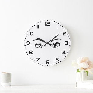 Reloj Redondo Grande Negrita Ilustracion de ojos misteriosos en blanco 