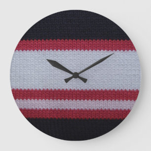 Reloj Redondo Grande Negro blanco rojo: Patrón de tela de punto de lana