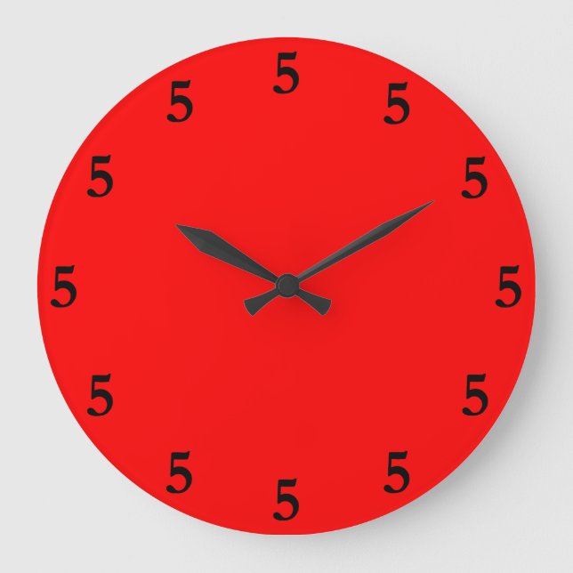 Reloj Redondo Grande Negro cinco en punto en alguna parte en rojo (Anverso)