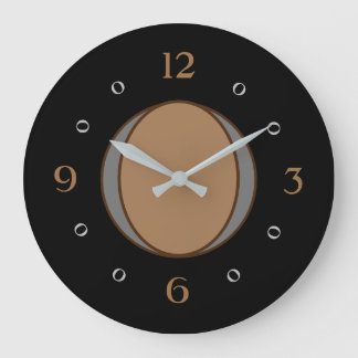 Reloj Redondo Grande Negro con Tan Silver/Gray Center