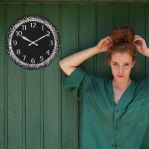 Reloj Redondo Grande Negro de los números árabes del purpurina de los