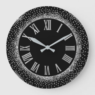Reloj Redondo Grande Negro elegante del purpurina del número romano