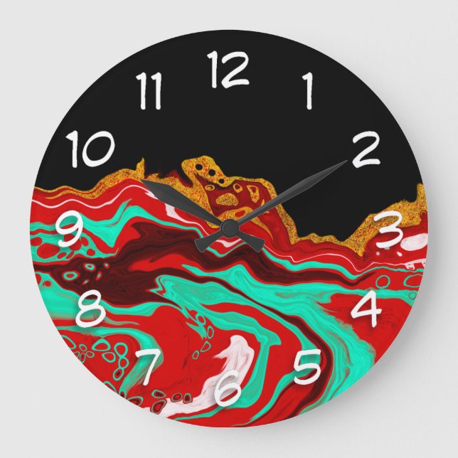 Reloj Redondo Grande Negro, oro, Borgoña, arte de mármol (Anverso)