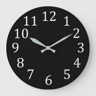 Reloj Redondo Grande Negro sólido claro con números blancos grandes