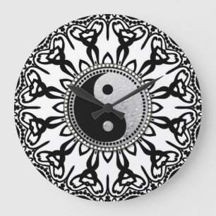 Reloj Redondo Grande Negro tribal+Equilibrio blanco de YinYang su