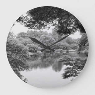 Reloj Redondo Grande Negro y blanco, fresco, naturaleza única y lago