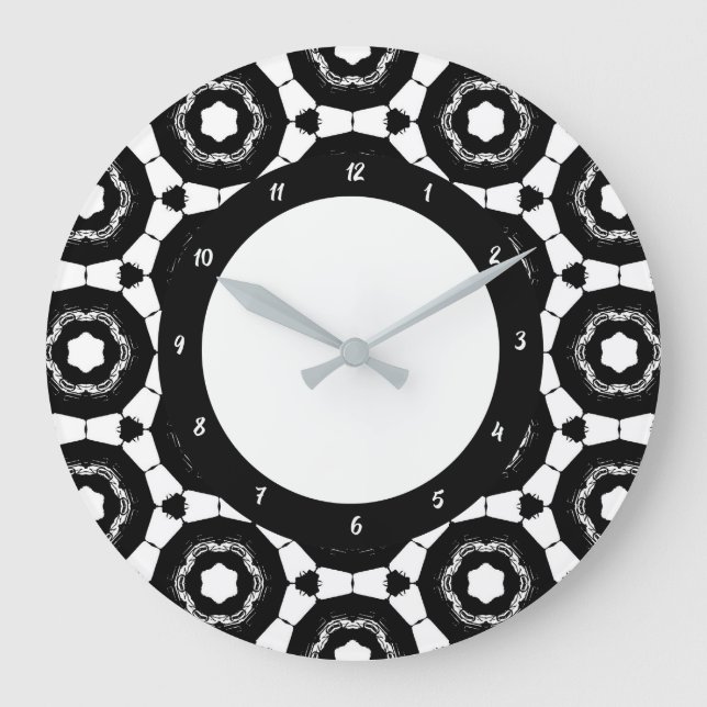 Reloj Redondo Grande Negro y blanco moderno (Anverso)