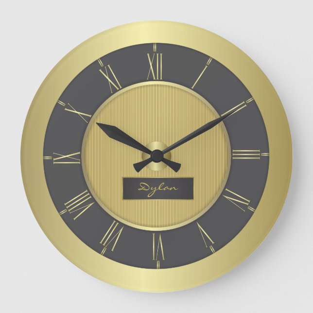 Reloj Redondo Grande Negro y oro (Anverso)