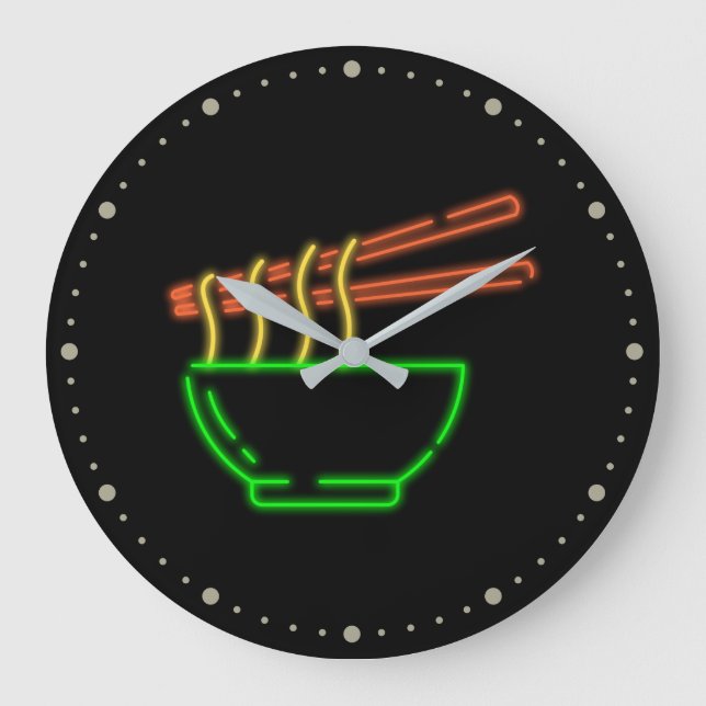 Reloj Redondo Grande Neon Asian Noodle Bowl (Anverso)