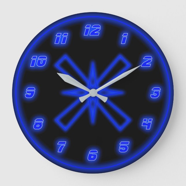 Reloj Redondo Grande Neón azul (efecto) (Anverso)