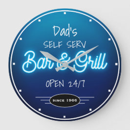 Reloj Redondo Grande Neon Blue Script Dad o Any Name Bar Grill