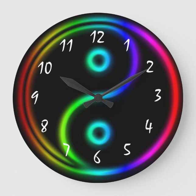 Reloj Redondo Grande Neón como Yin Yang de Arcoíris (Anverso)