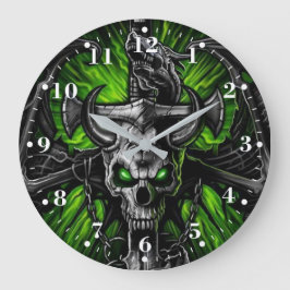 Reloj Redondo Grande Neon Green Black Gothic Skull Wingster Monster