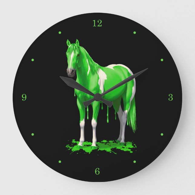 Reloj Redondo Grande Neon Green Drin Wet Paint Horse (Anverso)